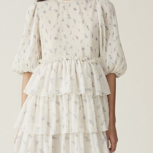 ganni pleated georgette mini dress